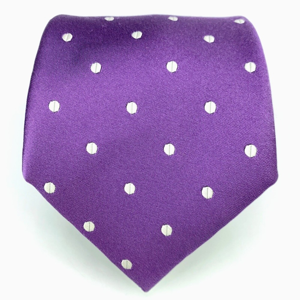 JOS A BANK Signature Collection Purple White Polka Dots Silk Hand Made Necktie